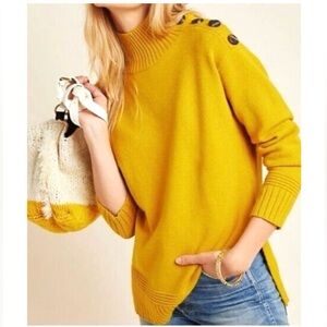 🌻Anthropologie Margarita Mock-neck Tunic Sweater, Size S, Mustard Yellow